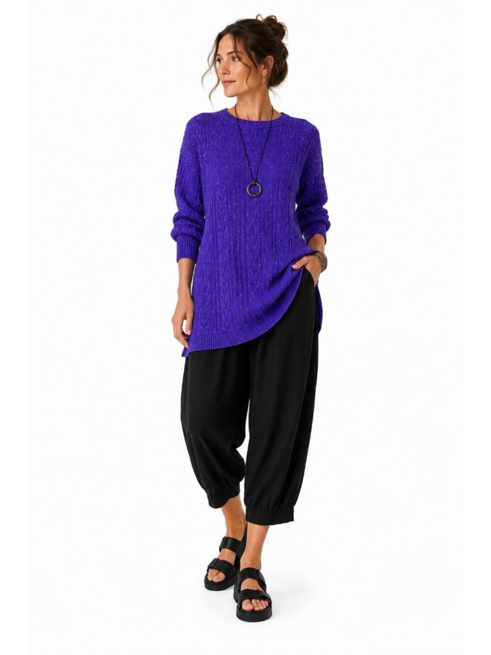 DIANE VON FURSTENBERG purple cable knit sweater 1X vintage 90s art teacher